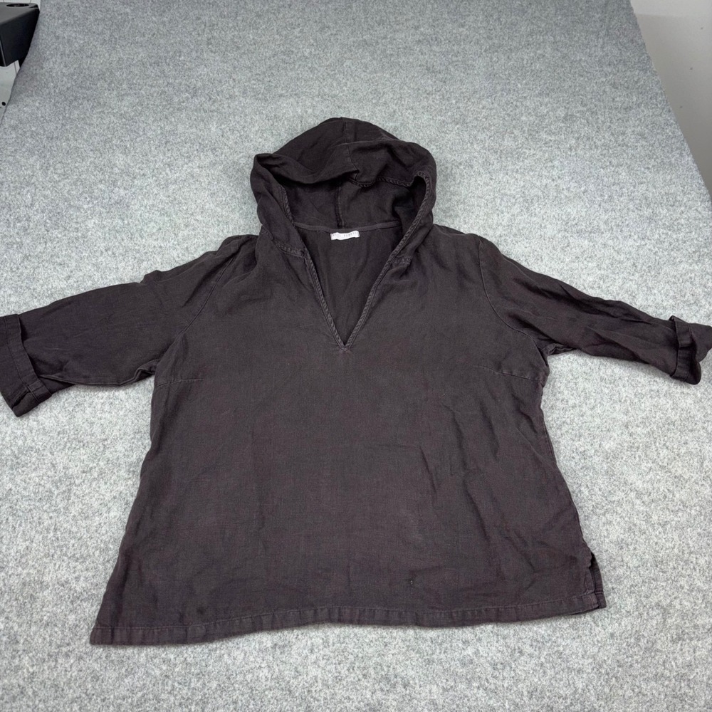 Russ Berens Linen Hoodie Womens XL Brown V-Neck Pullover Casual Malibu Beach Top